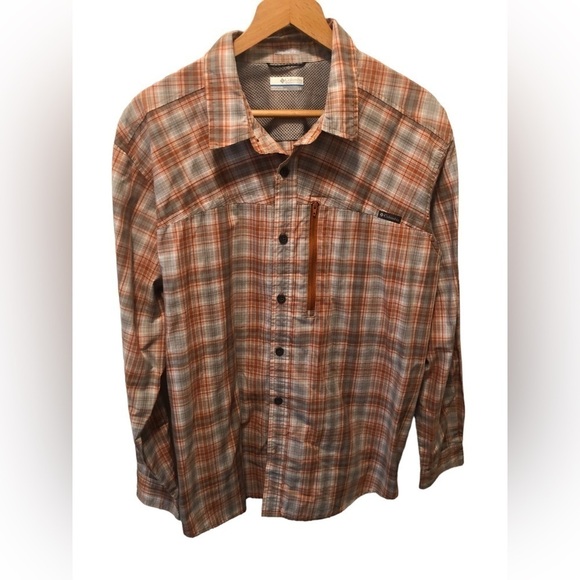 Columbia Regular Fit Long Sleeve Button Down Shirt Sz. L plaid Pumpkin/Gray - Picture 1 of 8